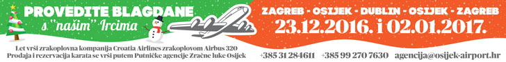 Zrakoplovne karte Bozic i Novagodina - Zagreb-Osijek-Dublin-2016-2017